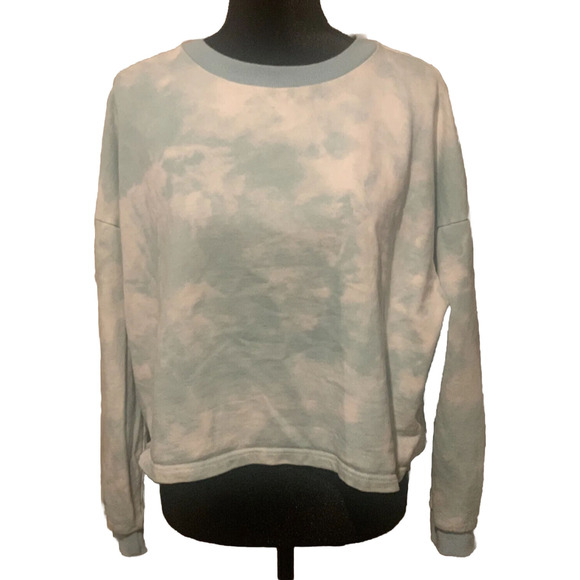 L'URV Solar Mist Sweatshirt Womens Large Turquoise 100% Cotton Yoga Pullover Top - Picture 1 of 11